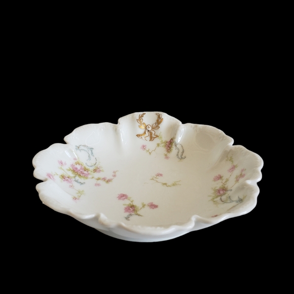 Haviland Limoges France Schleiger 63 Serving Bowl Pink Floral Green Scroll - Picture 1 of 17